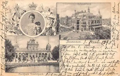A189 Niederlande 1898 Royalty Flowers Amsterdam Schouwburg Vondelpark Postkarte