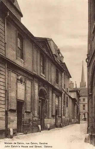 A190 Schweiz Calvins Haus und Straße Genf Vintage Postkarte