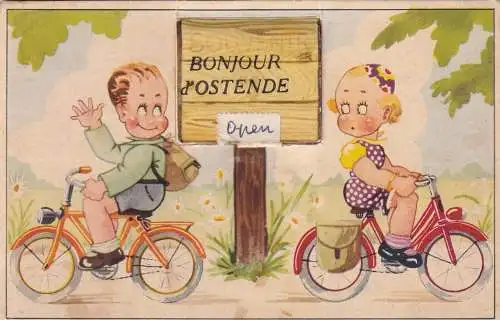 L396 Belgien Ostende 1942 Kinder Fahrräder Auszug Postkarte