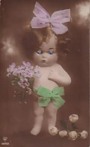 L396 Grüße 1924 Puppe Baby Blumen Neuheit Postkarte