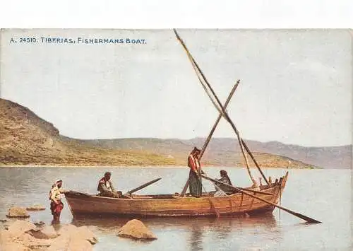 L285 Israel Tiberias Fischerboot Vintage Postkarte