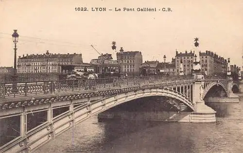 A824 Frankreich Lyon Pont Gallieni Brücke Straßenbahn Vintage Postkarte
