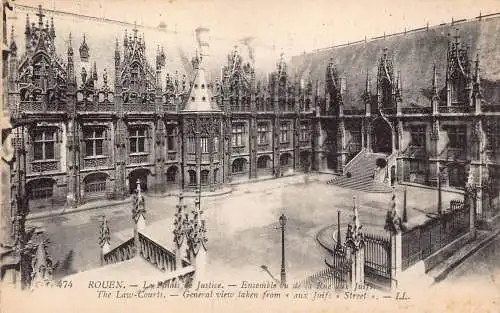 A823 Frankreich Rouen Law-Courts Gesamtansicht von der Juifs Street Vintage Postkarte