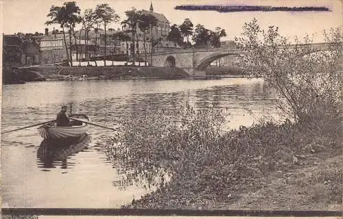 A825 Frankreich Pont de l'Arche Le Quai vue lIle Saint Pierre Bootsbrücke Postkarte