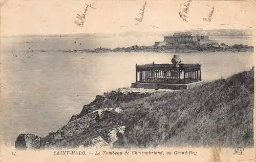 A822 Frankreich 1919 Saint Malo Grab von Chateaubriand Grand Bey Vintage Postkarte