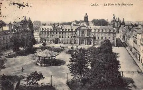 A819 Frankreich 1908 Caen Place de Republique Vintage Postkarte