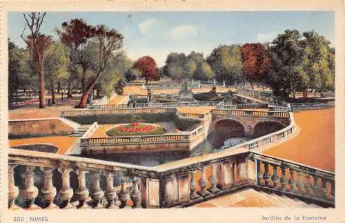 A819 Frankreich Nîmes Jardins de Fontaine Gärten Vintage Postkarte
