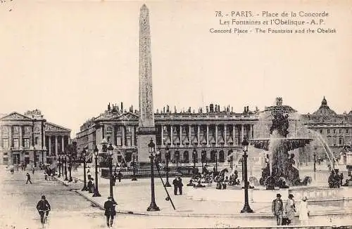 A819 Frankreich Paris Concord Place Brunnen und Obelisk Vintage Postkarte