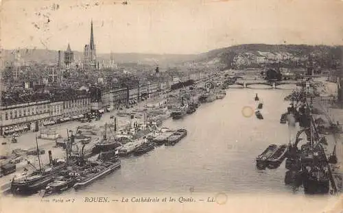 A820 Frankreich 1916 Rouen Kathedrale et Quais Dampfschiff Kai Vintage Postkarte