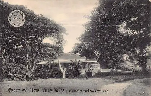 L281 Indonesien Niederländisch-Ostindien Groet van Hotel Villa Dolce Tennis Law Postkarte