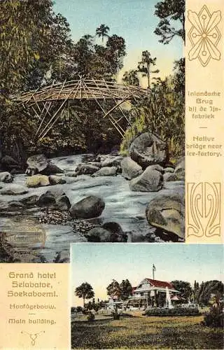 L282 Indonesien Niederländisch Ostindien Ureinwohner Brücke Hotel Gebäude Postkarte
