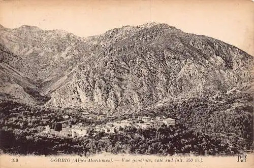 A822 Frankreich Gorbio Gesamtansicht Berge Vintage Postkarte