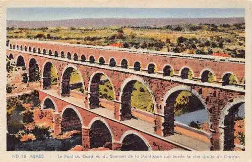 A820 Frankreich Nîmes Pont du Gard Sommet Montagne Viadukt Brücke Vintage Postkarte