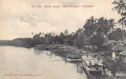 A831 Ceylon Sri Lanka Fluss Szene Grand Pass Boot Vintage Postkarte