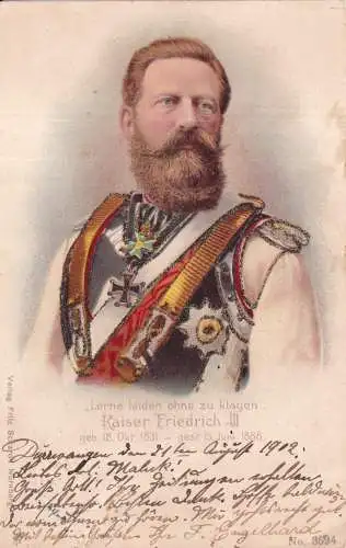 A830 Royalty Adel Kaiser Friedrich III. von Deutschland 1902 Glitzer Postkarte