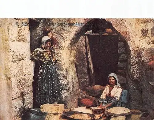 L285 Israel Frau Bauern backen Brot Kind Jerusalem Vintage Postkarte