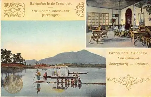 L281 Indonesien Niederländisch-Ostindien Hotel Parlour Mountain Lake Preanger Postkarte