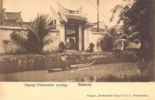L281 Indonesien Niederländisch Ostindien Ingang Chinese Woning Boat Batavia Postkarte