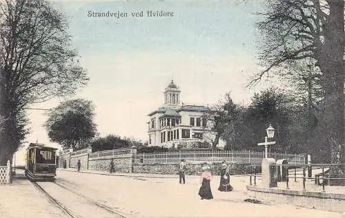 A831 Dänemark 1910 Strandvejen ved Hvidore Straßenbahn Vintage Postkarte