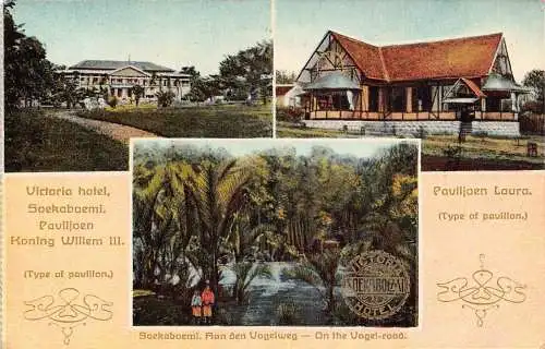 L281 Indonesien Niederländisch-Ostindien Victoria Hotel Pavillons Vogel Straße Postkarte