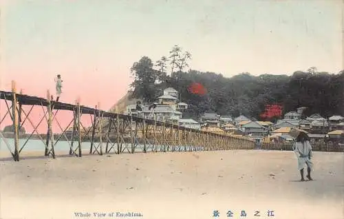 L275 Japan Panoramablick auf Enoshima Brücke Vintage Postkarte