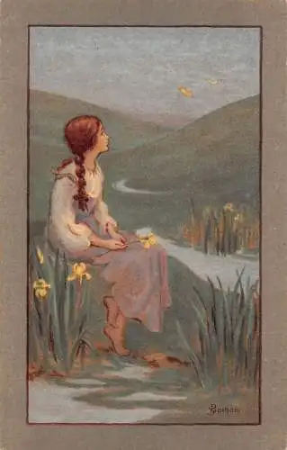 L126 Fantasy Girl Blumen Iris S. Barham signierte Postkarte