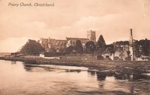 A023 England Christchurch Priory Church Vintage Postkarte