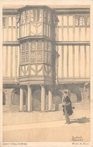 A022 England Cambridge Queens' College Skizze signiert Walter Keesey Postkarte