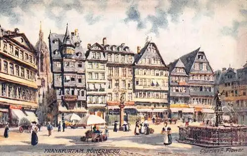 A021 Deutschland Frankfurt a M Roemerberg Gemälde signiert Karl Blume Postkarte