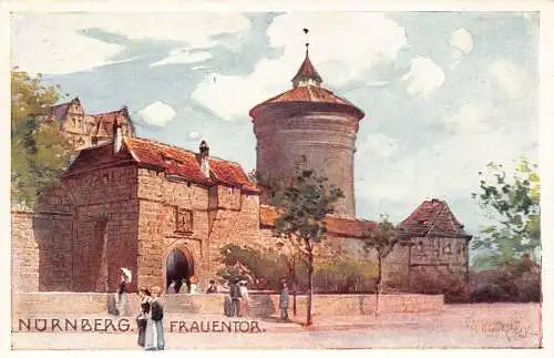 A021 Deutschland Nürnberg Frauentor Zitadelle Gemälde signierte Postkarte