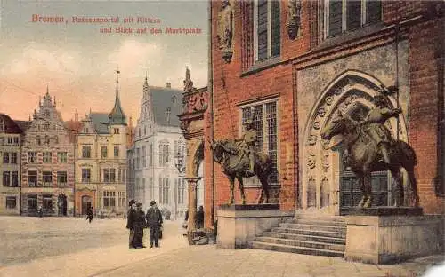 A020 Deutschland Bremer Rathaus Tür Statuen Rittern Marktplatz Postkarte