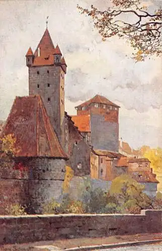 A019 Deutschland Nürnberg Luginsland Gemälde signiert Franz Schmidt Postkarte