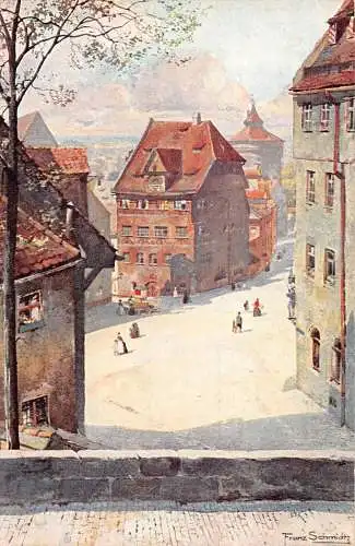 A019 Deutschland Nürnberg Albrecht Dürerhaus Gemälde signiert F Schmidt Postkarte