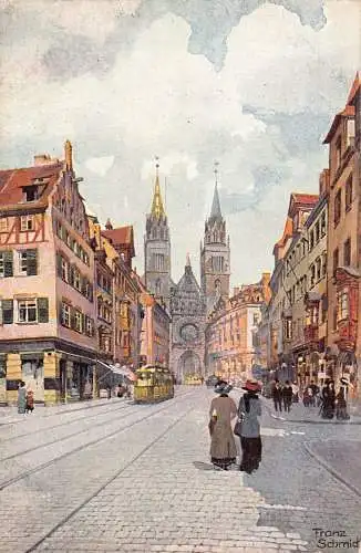 A019 Deutschland Nürnberg Karolinen Straßengemälde signiert Franz Schmidt Postkarte