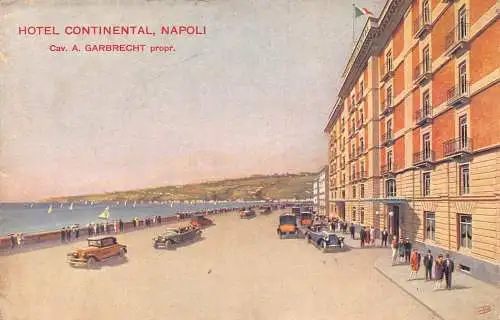 A018 Italien Hotel Continental Napoli Autos Gemälde signiert B Vintage Postkarte