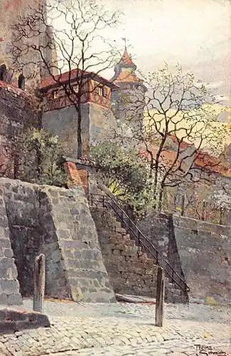 A019 Deutschland Nürnberg Partie an der Burg Gemälde signiert Franz Schmidt Postkarte