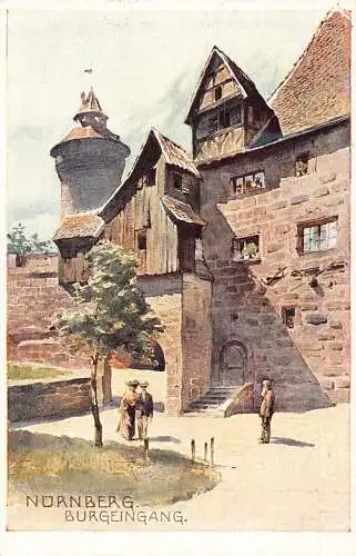 A019 Deutschland Nürnberg Burgeingang Gemälde Vintage Postkarte