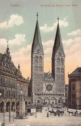 A019 Deutschland Marktplatz Rathaus Dom Buren Kutschen Vintage Postkarte