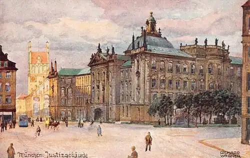 A020 Deutschland München Justizgebaeude Gemälde signiert Richard Wagner Postkarte