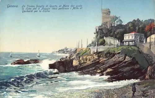 A017 Italien Genua La storico Scoglio di Quarto al Mare Meer Vintage Postkarte