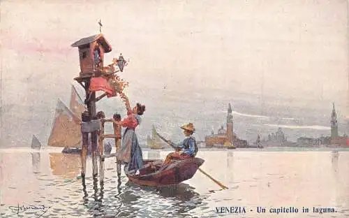 A016 Italien Genua Venezia un Capitello in Lagune Gemälde signierte Postkarte
