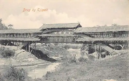 A024 Indonesien Bandung Brücke aus Bambus Vintage Postkarte