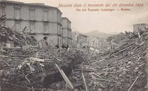 A016 Italien Messina Erdbebenkatastrophe 1908 Via Torrente Cortalegni Postkarte