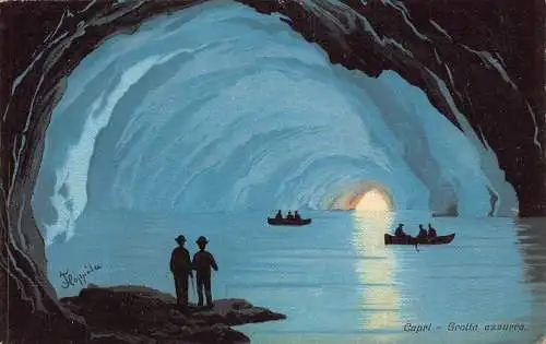 A016 Italien Capri Grotta Azzurra Innengemälde signiert Floppola Postkarte