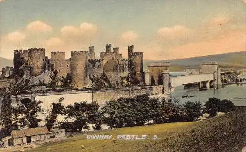 A023 Wales Conwy Castle and Bridge, Vintage Postkarte