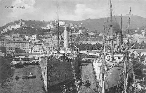 A017 Italien Genua Genua Hafen Dampfschiffe Vintage Postkarte