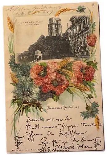 L284 Deutschland Gruss aus Heidelberg 1901 Litho Jugendstil Vintage Postkarte