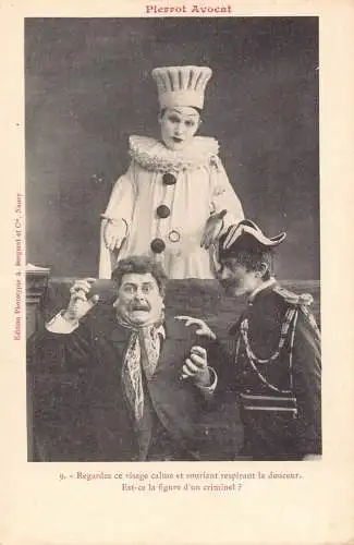 L284 Frankreich Pierrot Advocate Comic Vintage Postkarte
