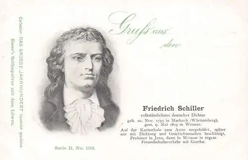 L415 Friedrich Schiller Deutscher Dramatiker Dichter Philosoph Historiker Postkarte