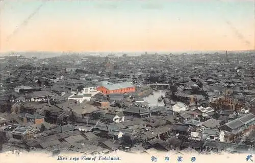 L274 Japan Vogelperspektive Panoramablick auf Yokohama Vintage Postkarte